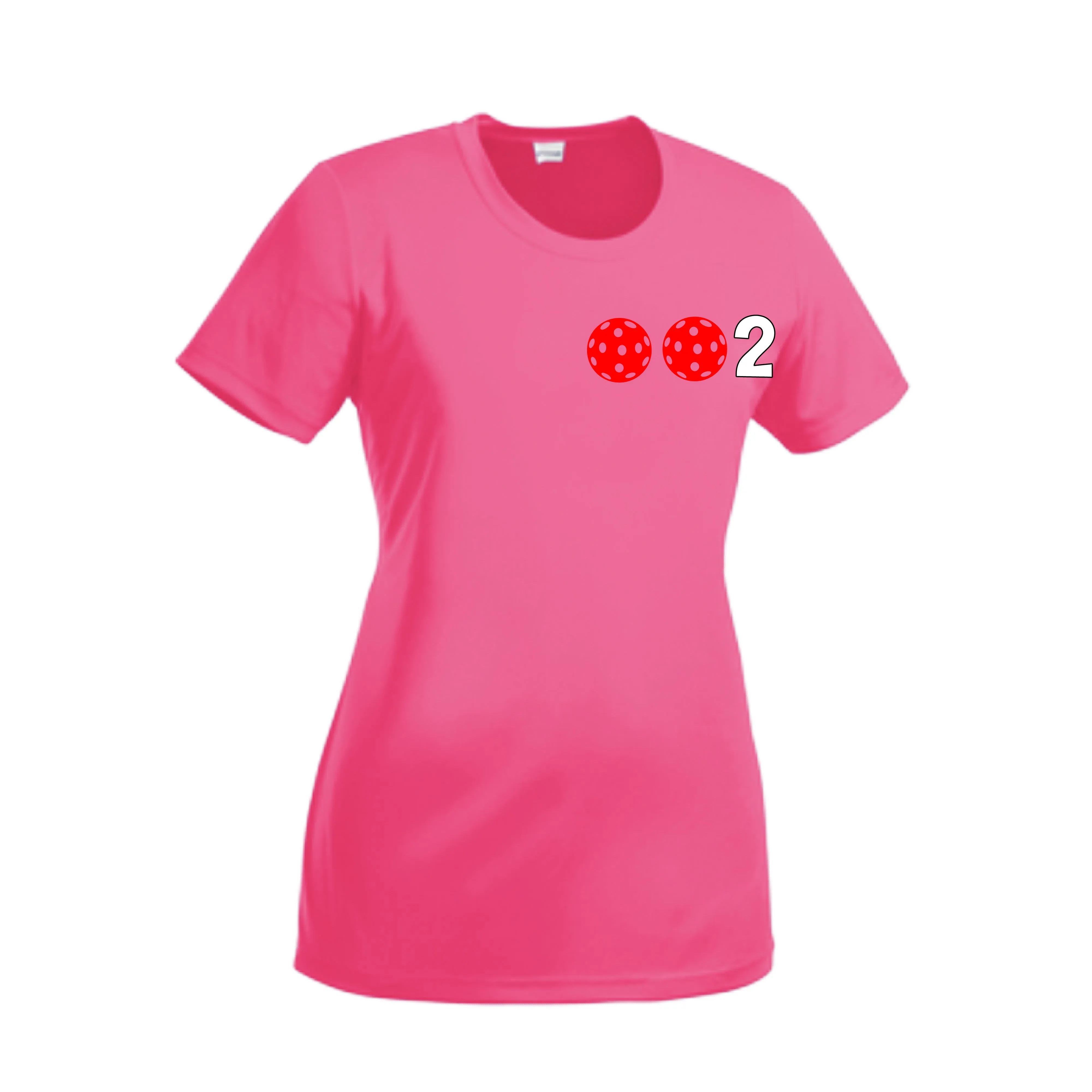 002 With Pickleballs (Green Orange Red) Customizable | Women’s Short Sleeve Crewneck Pickleball Shirts | 100% Polyester