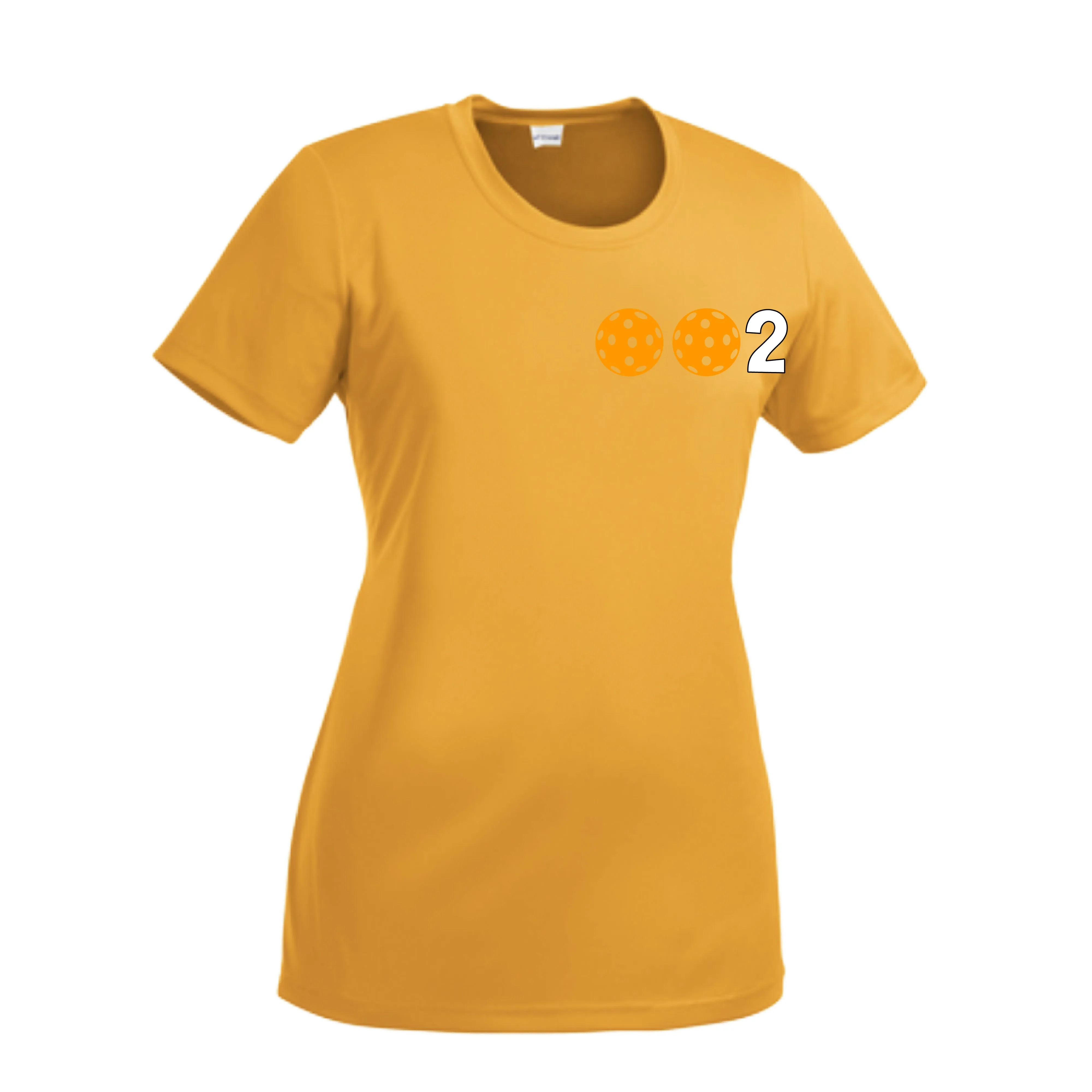 002 With Pickleballs (Green Orange Red) Customizable | Women’s Short Sleeve Crewneck Pickleball Shirts | 100% Polyester