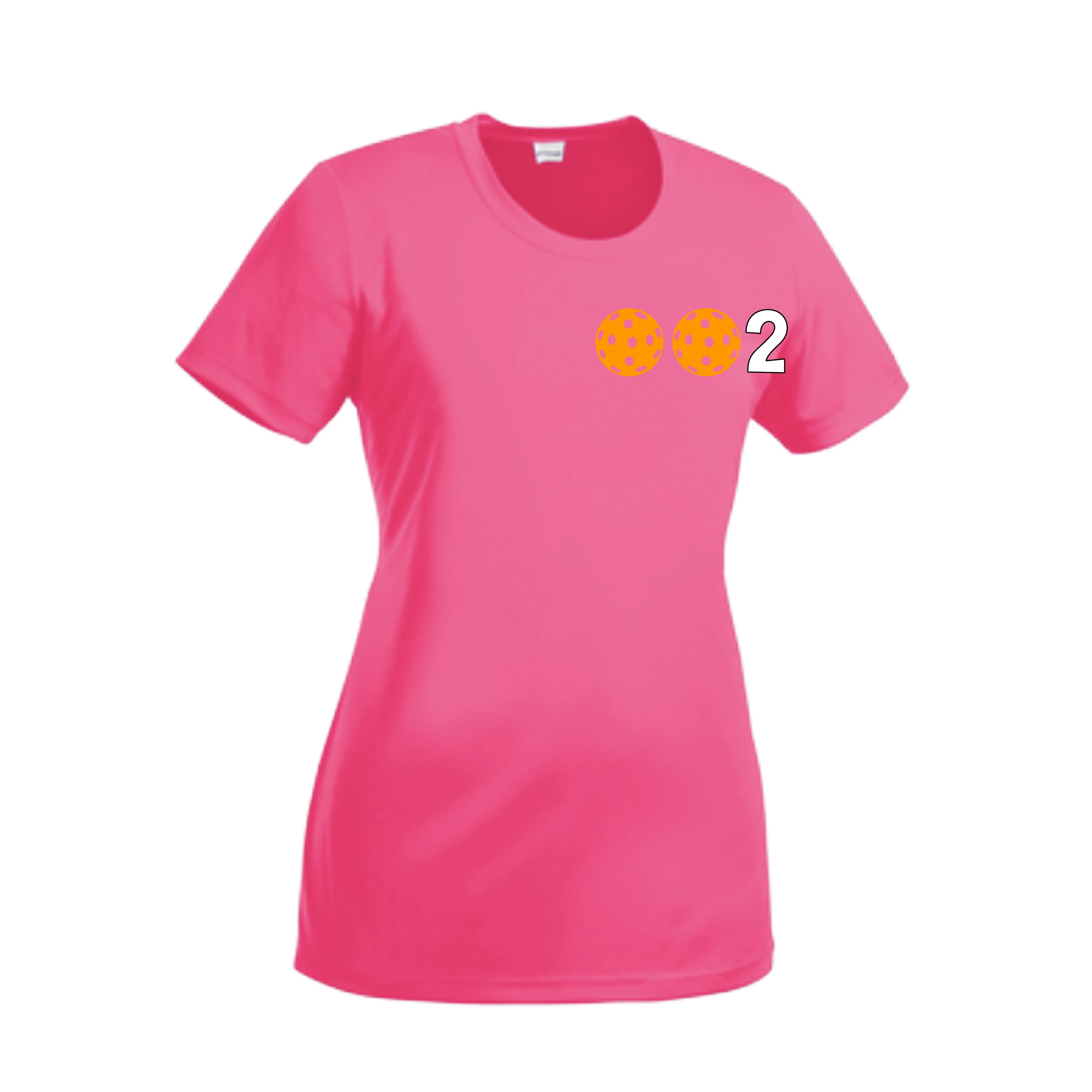 002 With Pickleballs (Green Orange Red) Customizable | Women’s Short Sleeve Crewneck Pickleball Shirts | 100% Polyester