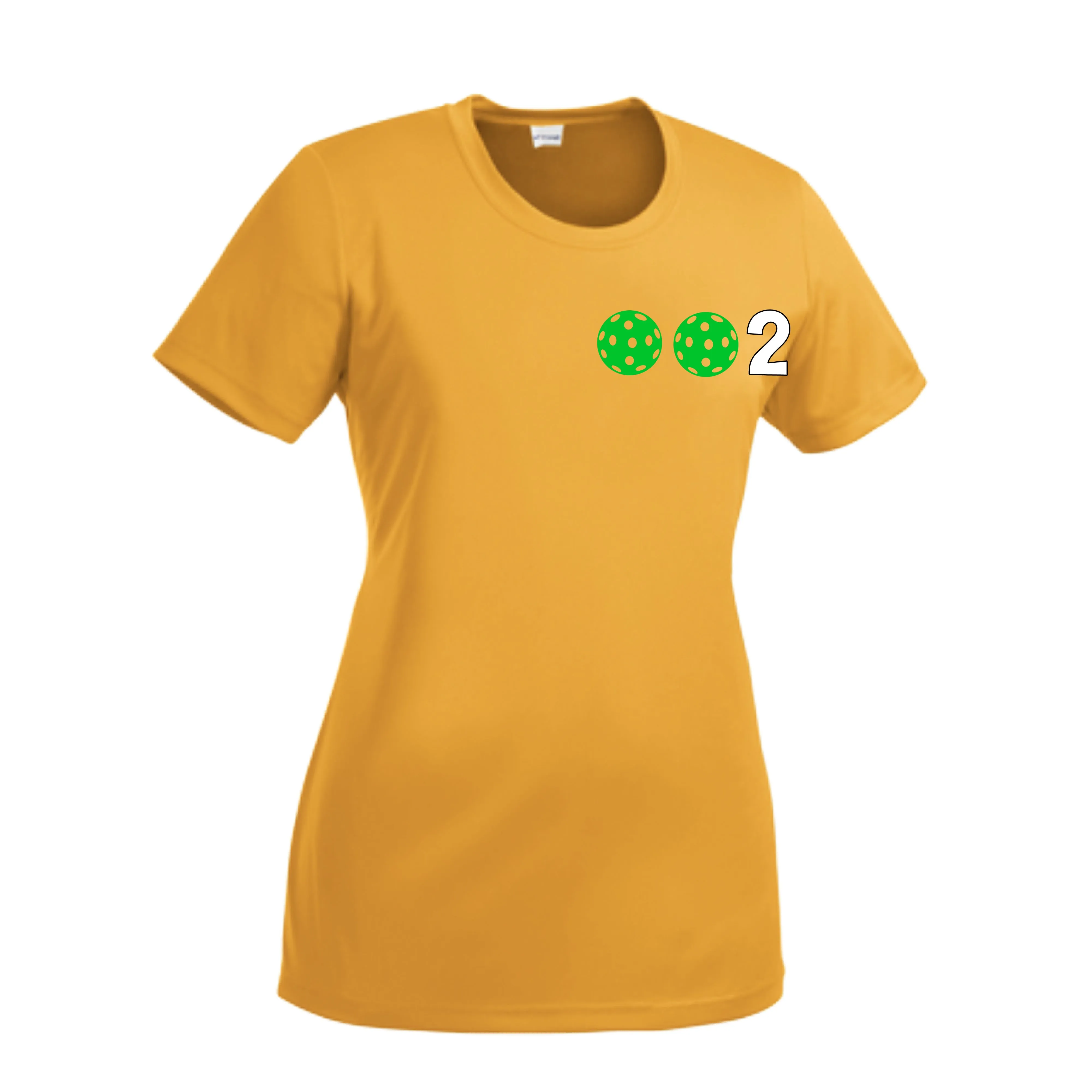 002 With Pickleballs (Green Orange Red) Customizable | Women’s Short Sleeve Crewneck Pickleball Shirts | 100% Polyester