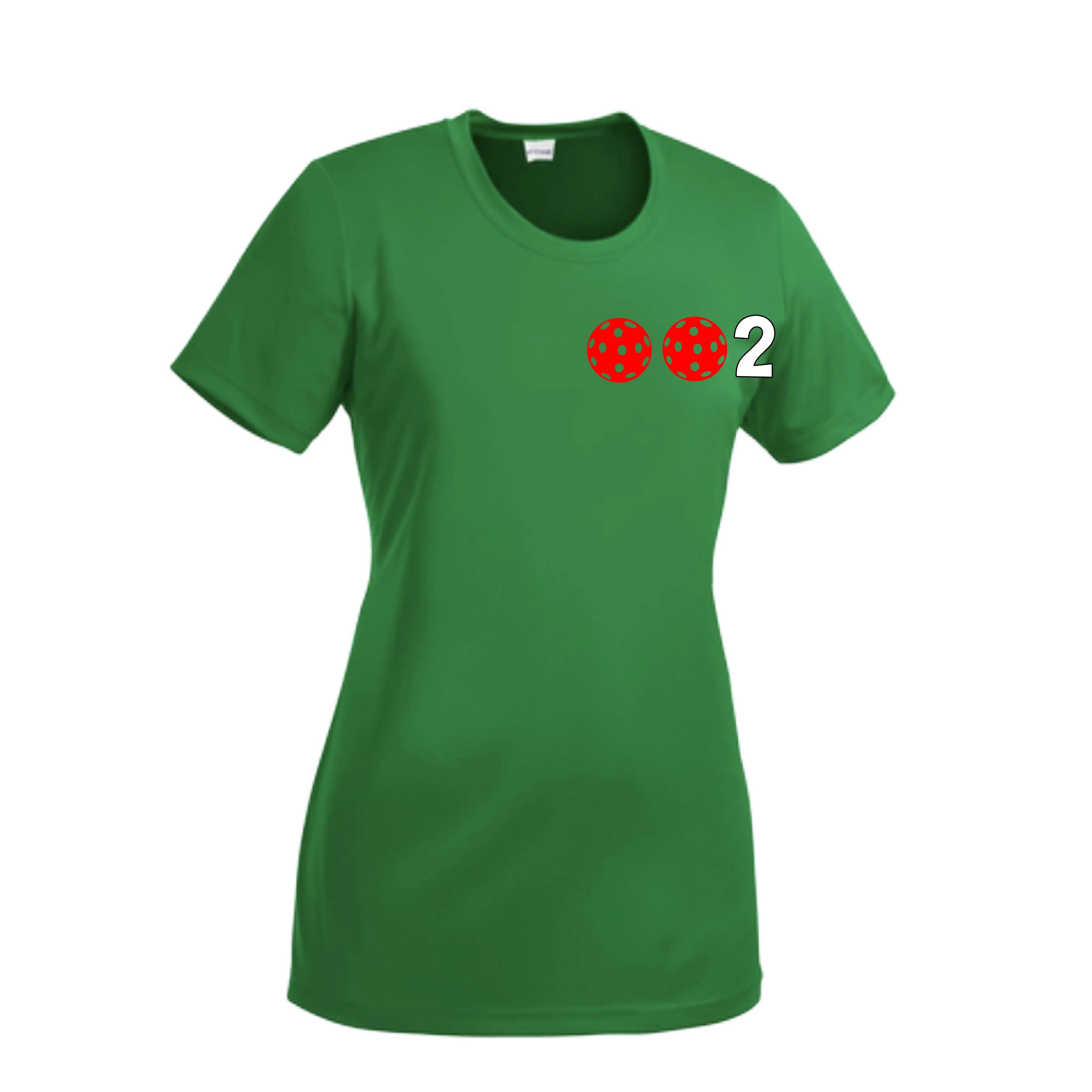 002 With Pickleballs (Green Orange Red) Customizable | Women’s Short Sleeve Crewneck Pickleball Shirts | 100% Polyester