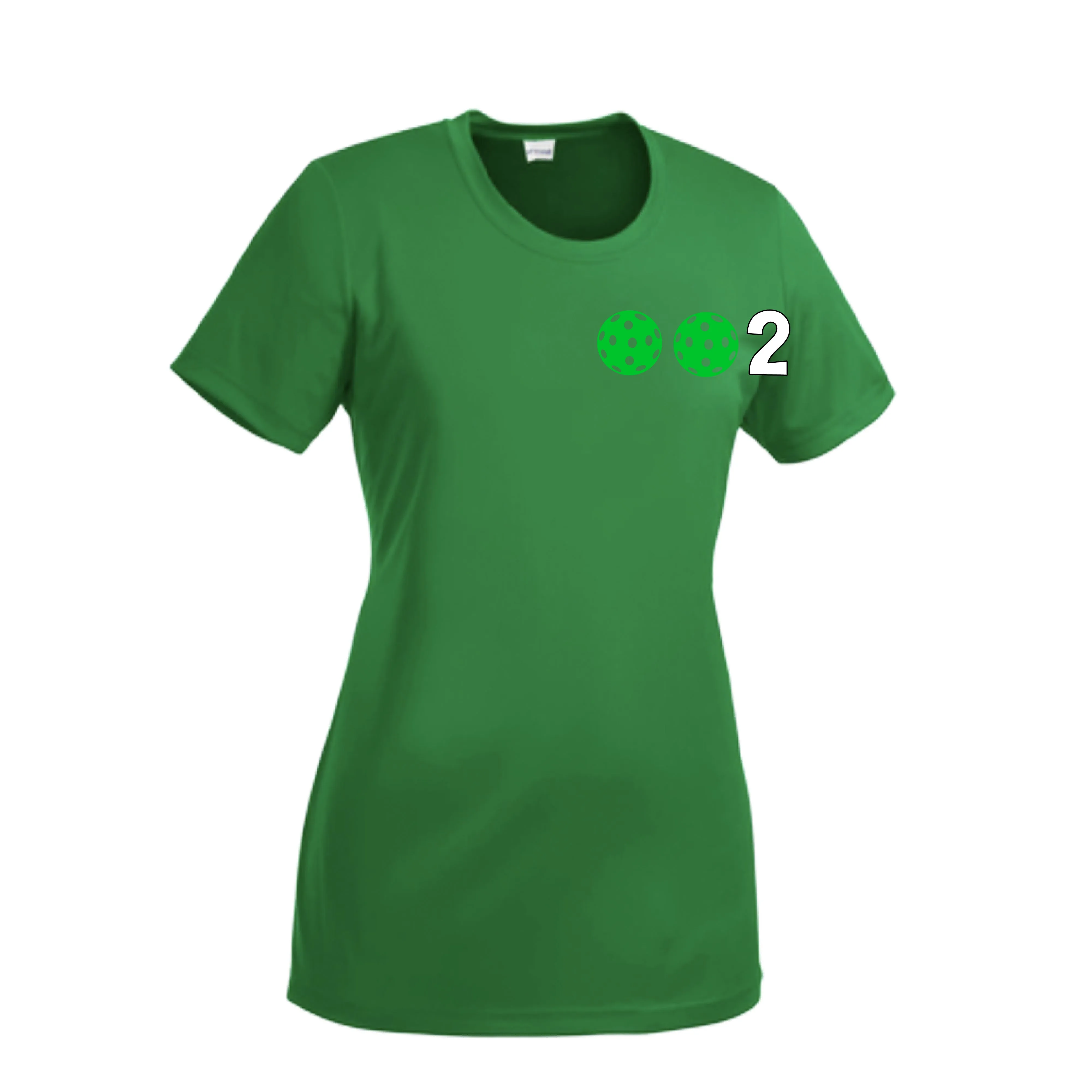 002 With Pickleballs (Green Orange Red) Customizable | Women’s Short Sleeve Crewneck Pickleball Shirts | 100% Polyester