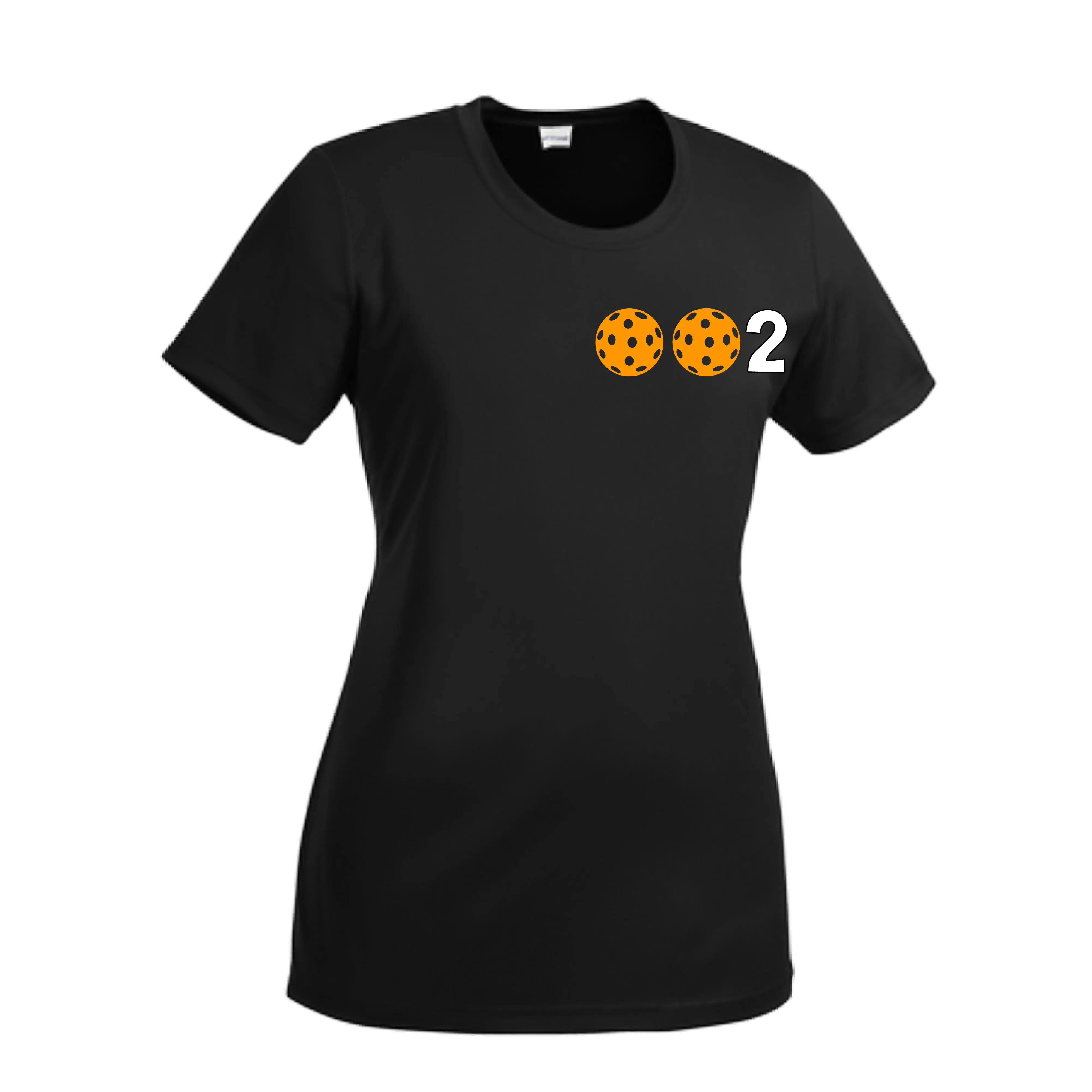 002 With Pickleballs (Green Orange Red) Customizable | Women’s Short Sleeve Crewneck Pickleball Shirts | 100% Polyester