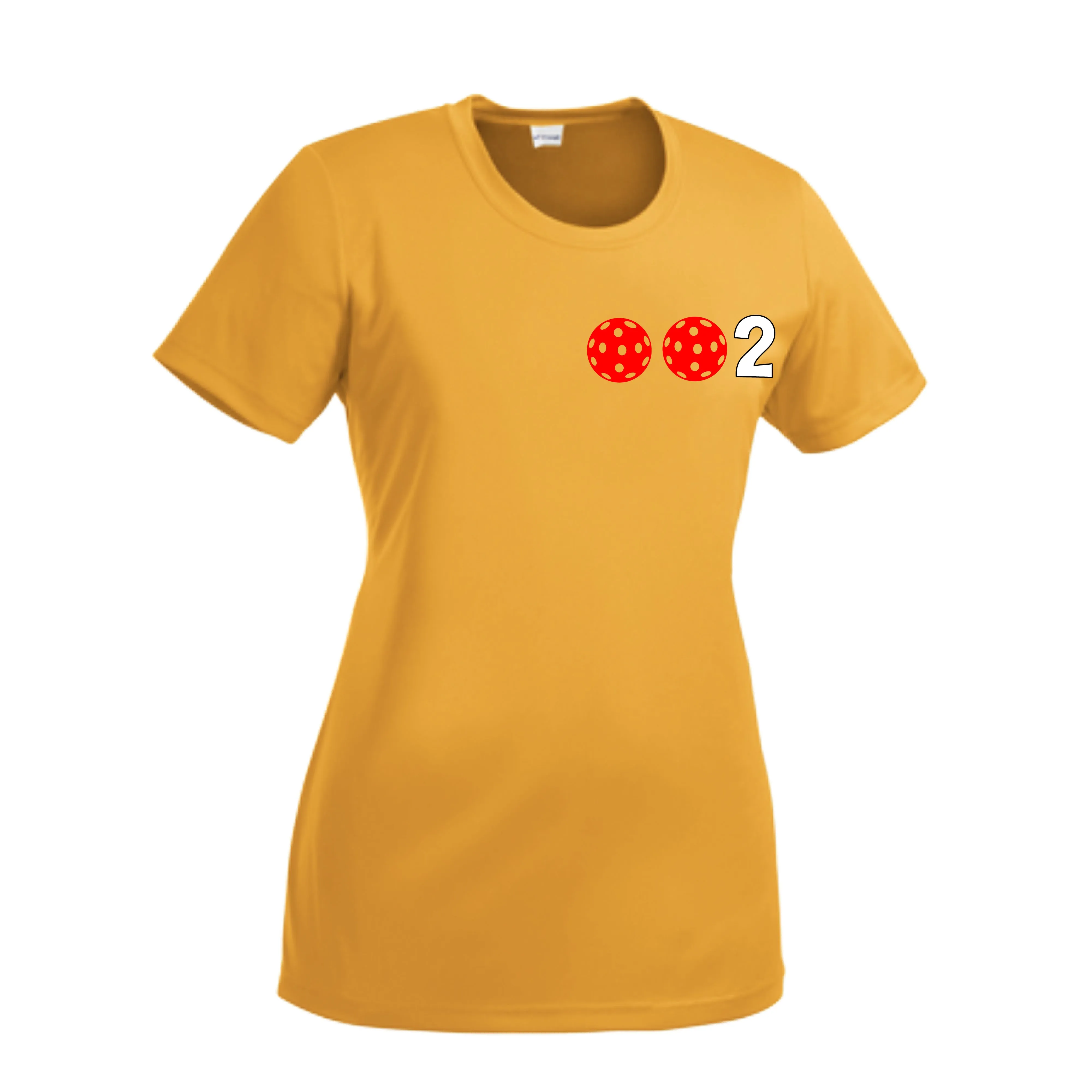 002 With Pickleballs (Green Orange Red) Customizable | Women’s Short Sleeve Crewneck Pickleball Shirts | 100% Polyester