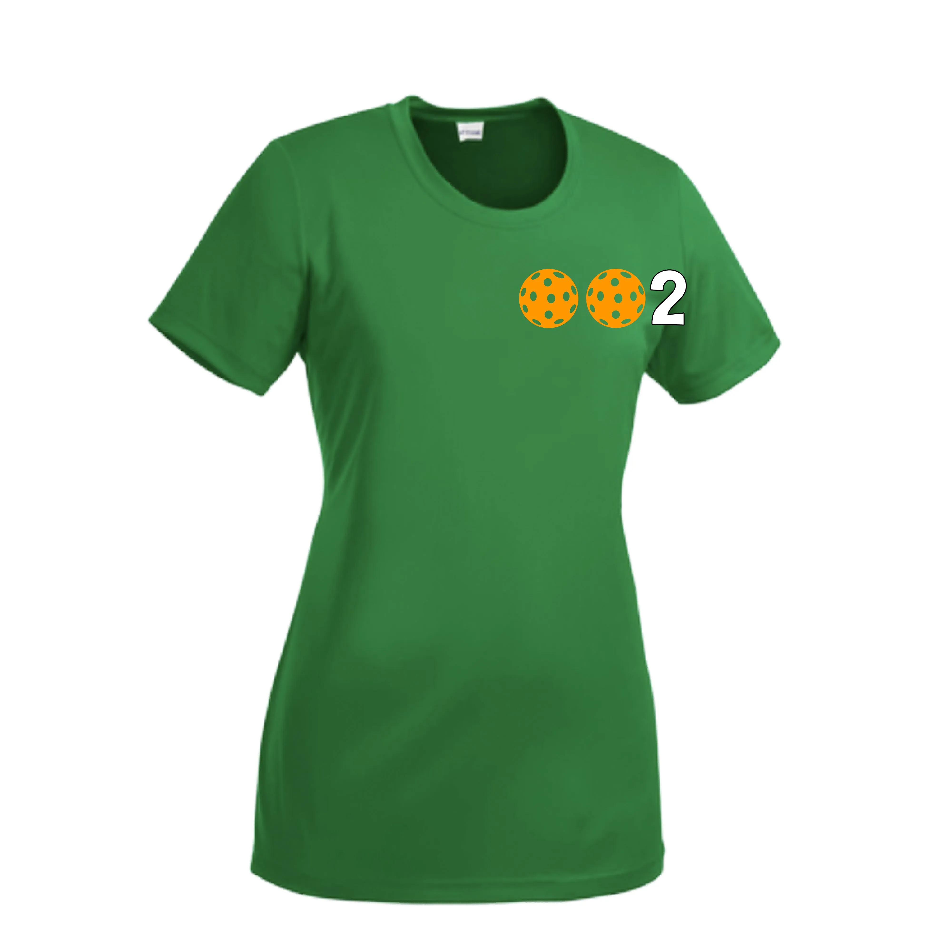 002 With Pickleballs (Green Orange Red) Customizable | Women’s Short Sleeve Crewneck Pickleball Shirts | 100% Polyester