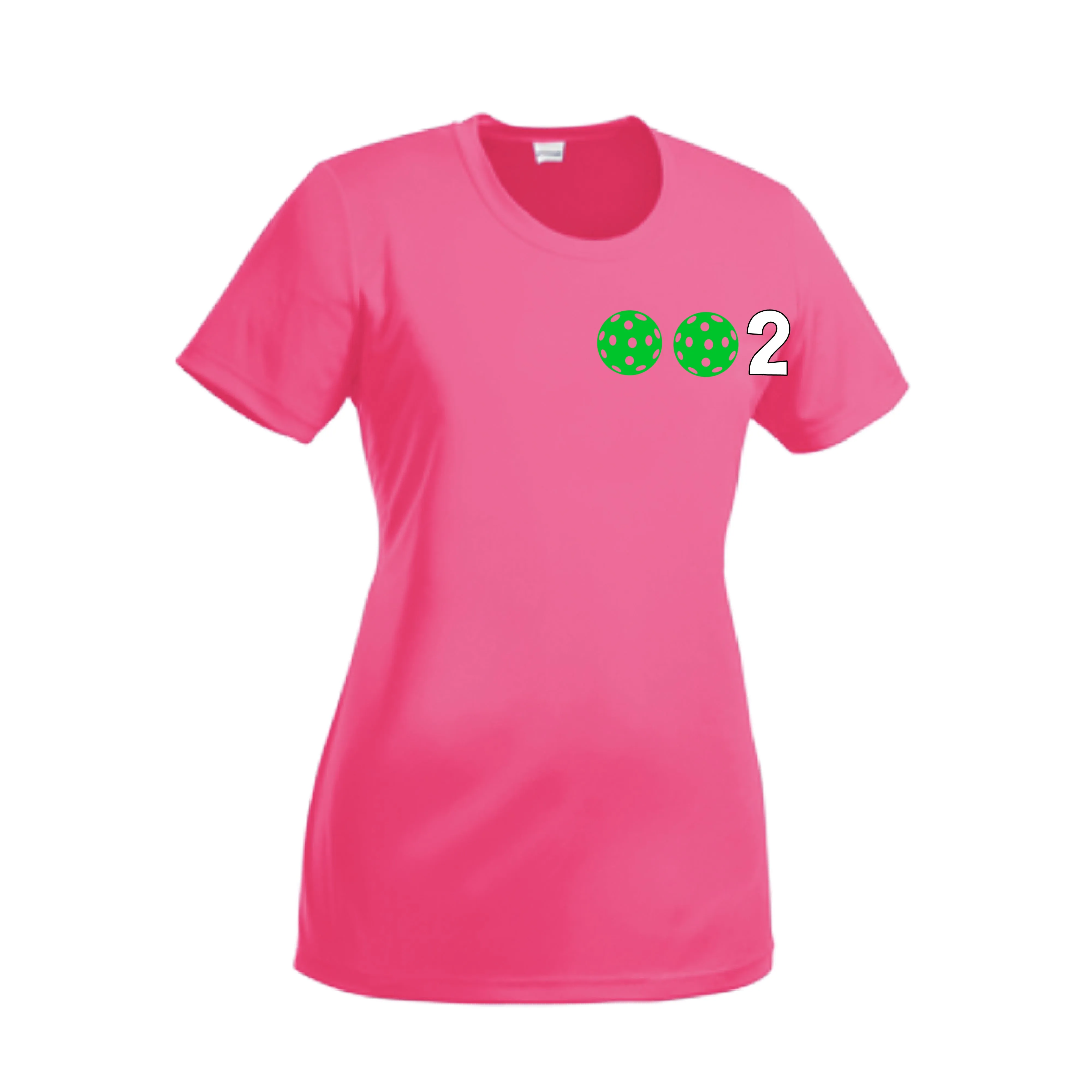 002 With Pickleballs (Green Orange Red) Customizable | Women’s Short Sleeve Crewneck Pickleball Shirts | 100% Polyester