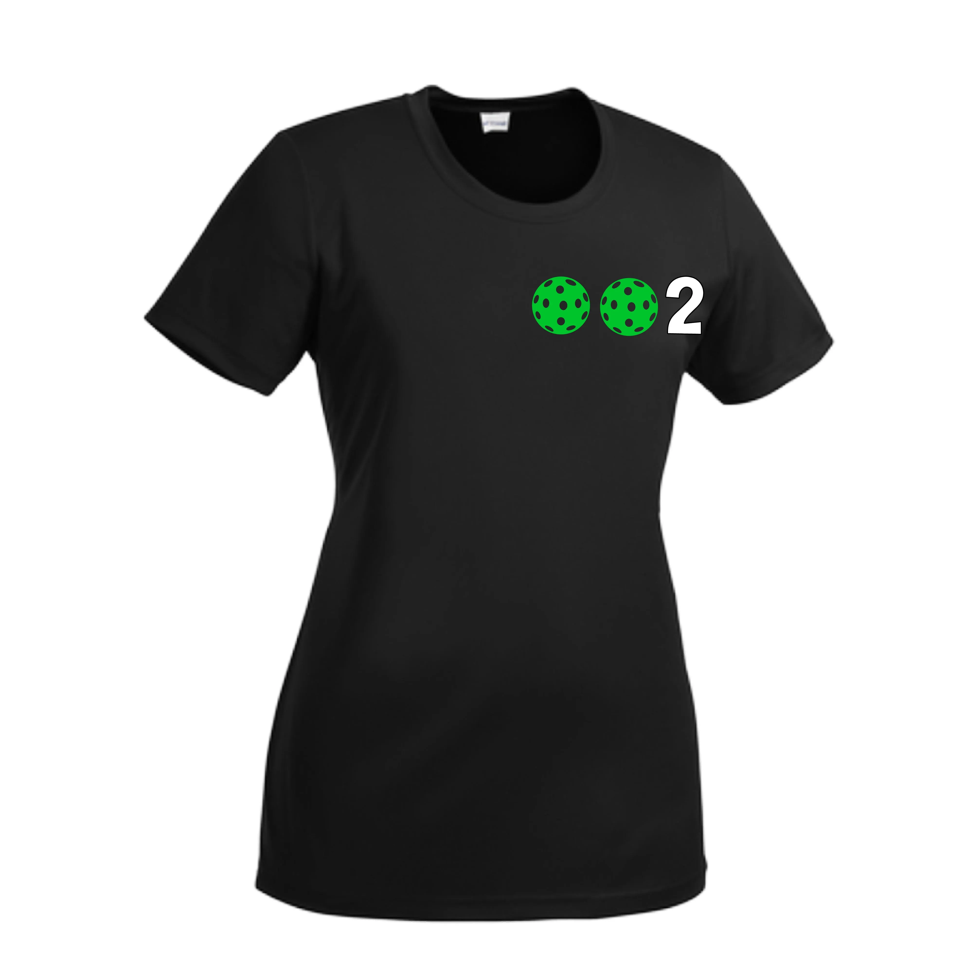 002 With Pickleballs (Green Orange Red) Customizable | Women’s Short Sleeve Crewneck Pickleball Shirts | 100% Polyester
