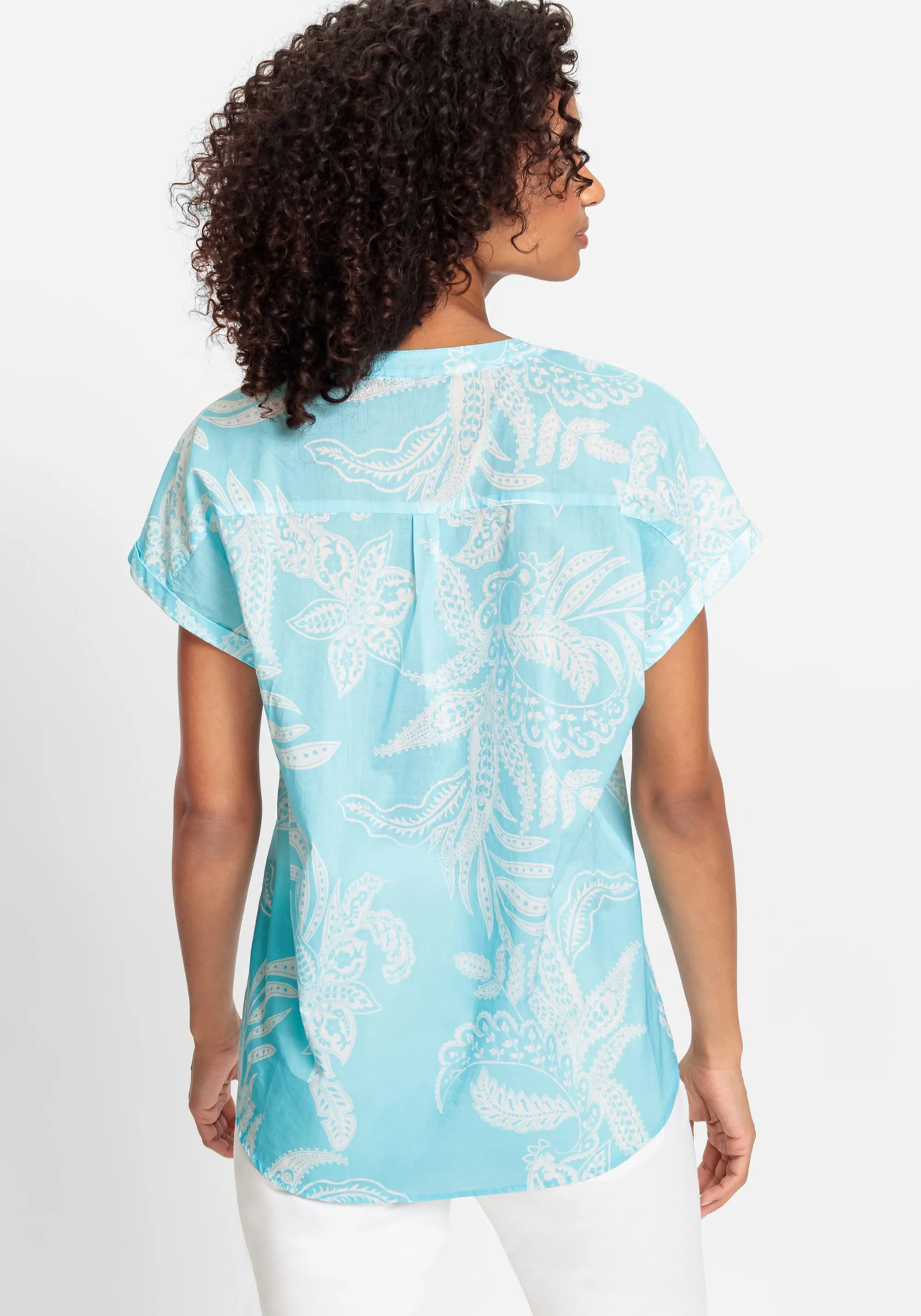 100% Cotton Short Sleeve Paisley Tunic Blouse