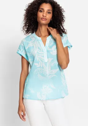 100% Cotton Short Sleeve Paisley Tunic Blouse