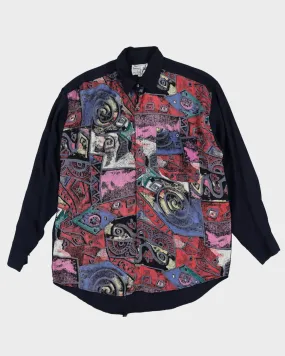 90s Artwork Patterned Button Up Long-Sleeve Shirt - L