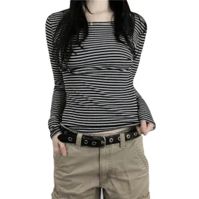 90s Grunge Striped Long Sleeves Top