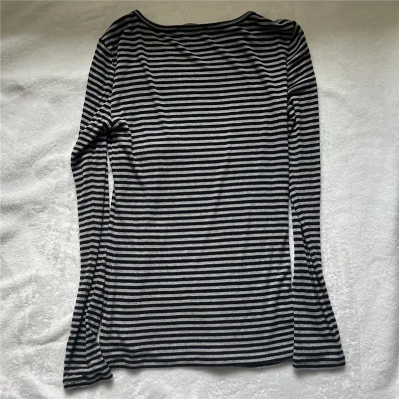 90s Grunge Striped Long Sleeves Top