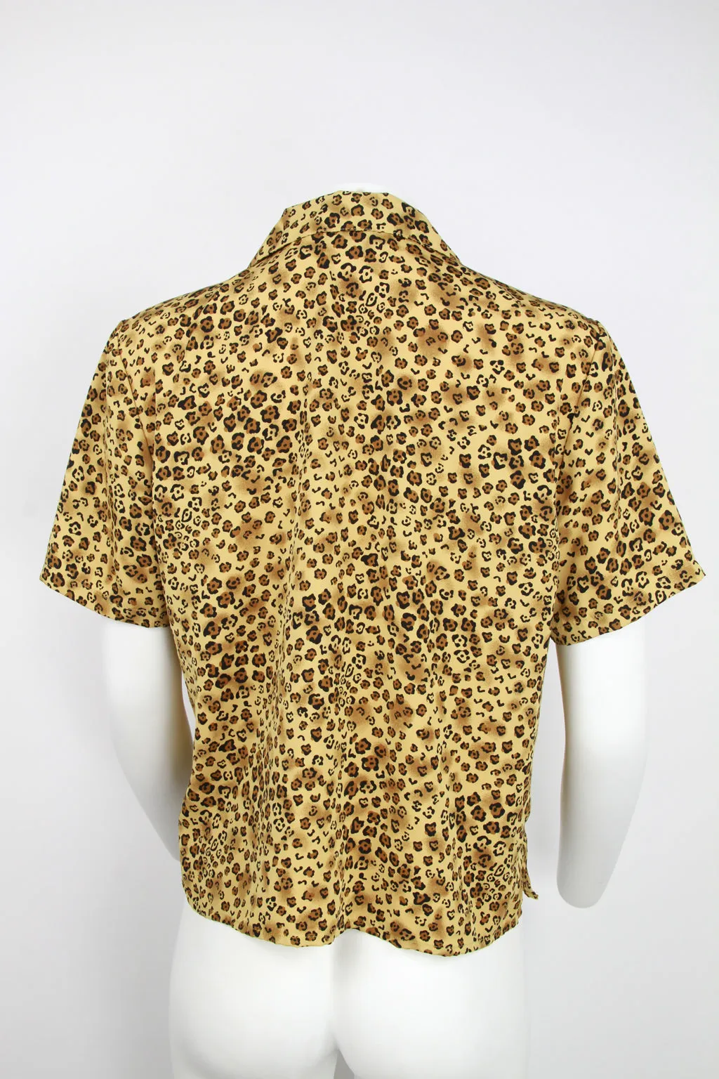 90s Leopard print short sleeve blouse - M