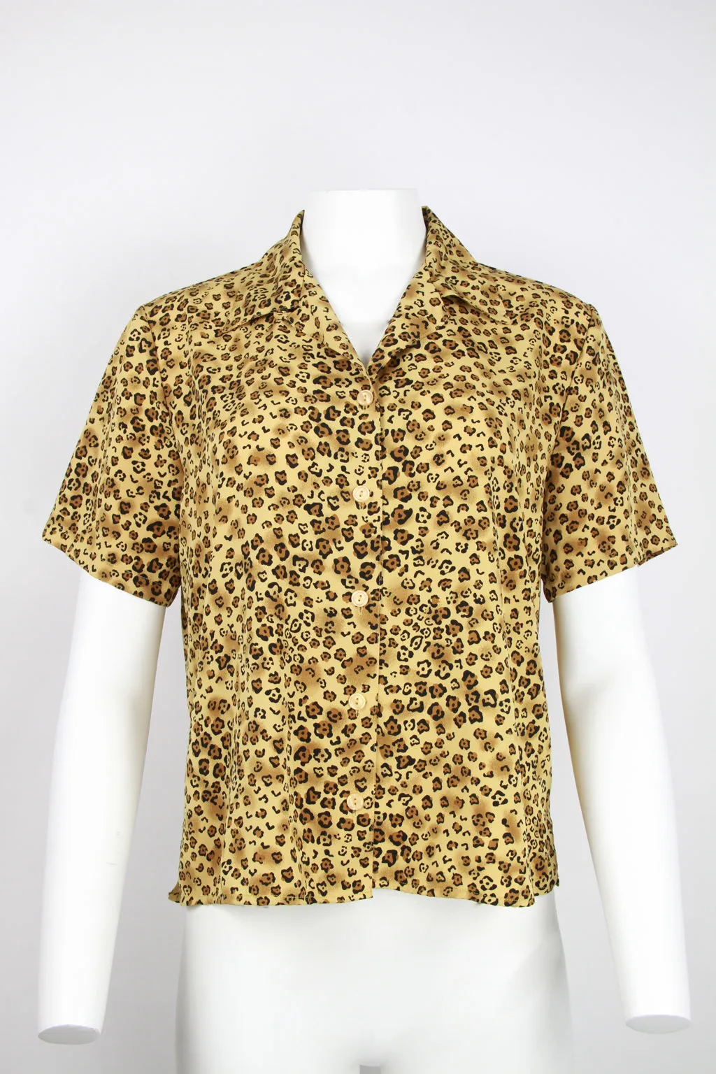 90s Leopard print short sleeve blouse - M