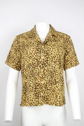 90s Leopard print short sleeve blouse - M