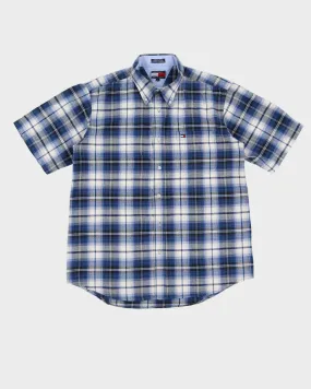 90s Tommy Hilfiger Blue Check Patterned Short-Sleeve Shirt - L