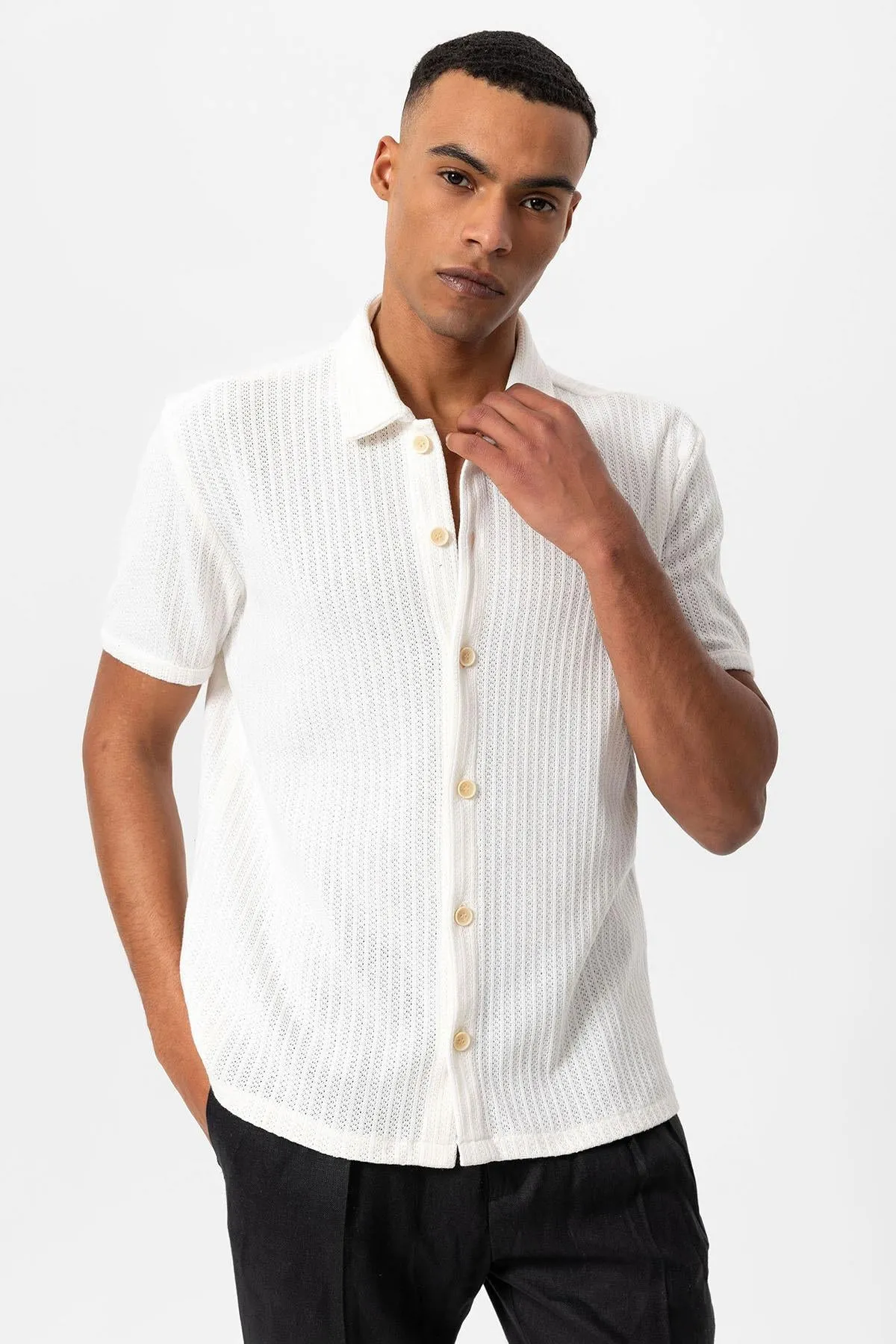 ANT Polo Neck Knitted Short Sleeve Men's Shirt - Ocoee