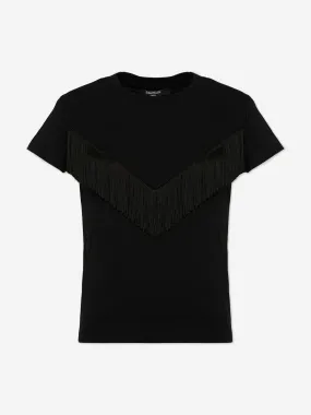 Balmain Girls Fringed T-Shirt in Black