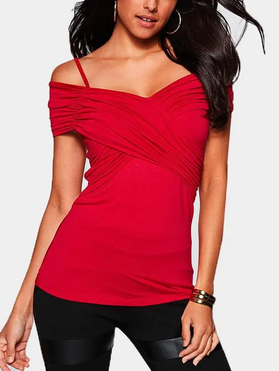 Bateau Crossed Front Short Sleeve Red T-Shirts