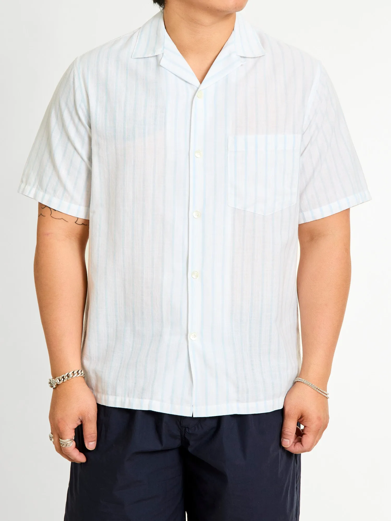 Beach Cabin Button-Up Shirt in Sky