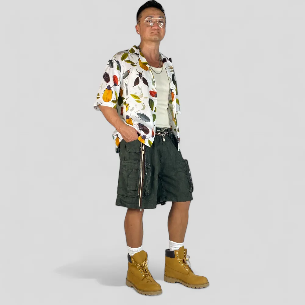 Beetle print boxy camp shirt