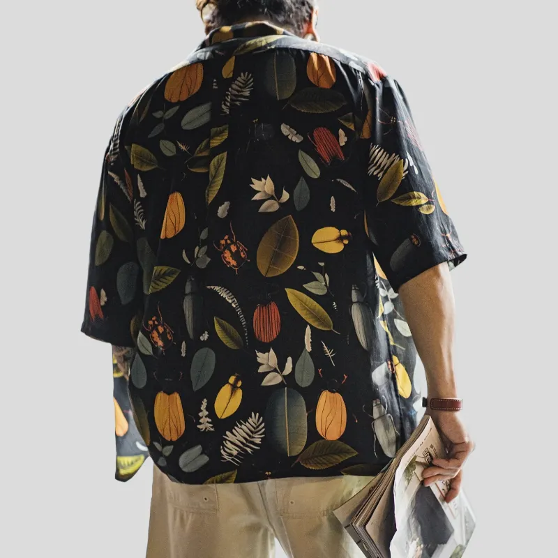 Beetle print boxy camp shirt