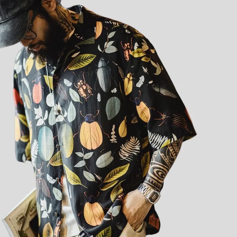 Beetle print boxy camp shirt