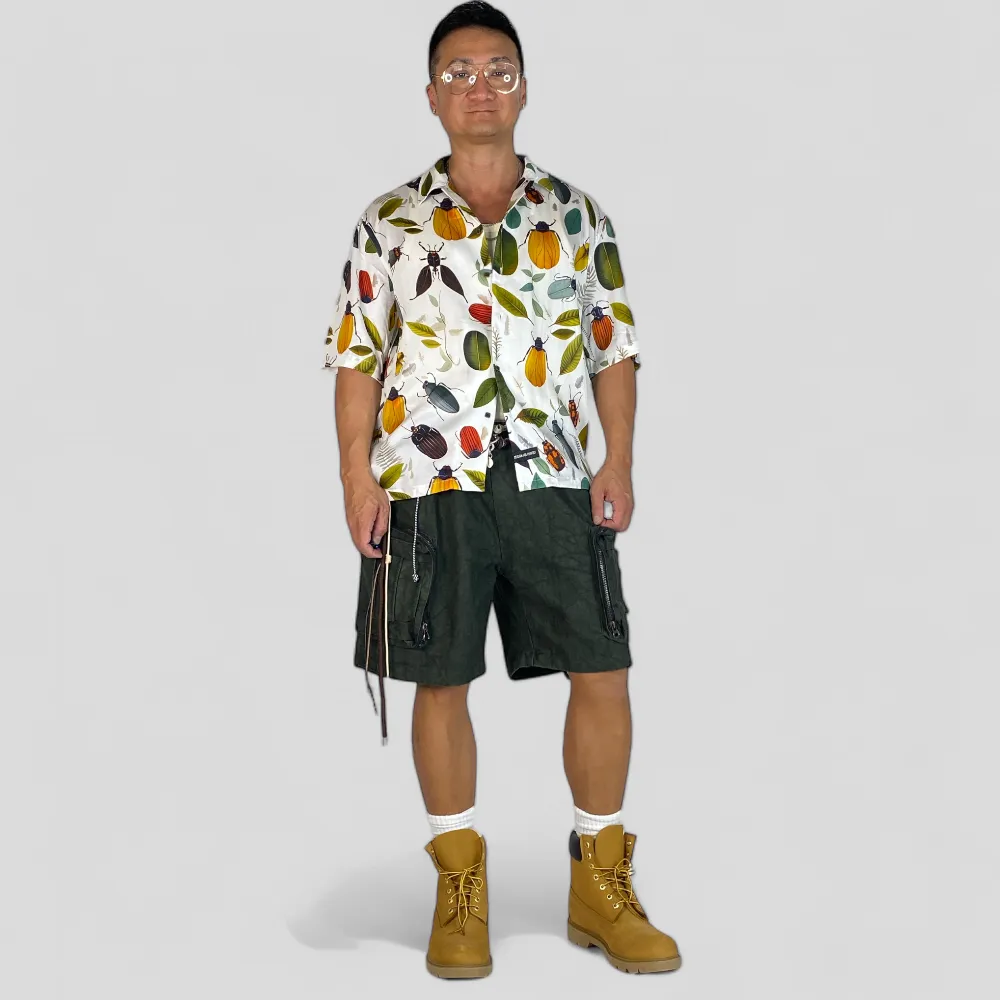 Beetle print boxy camp shirt