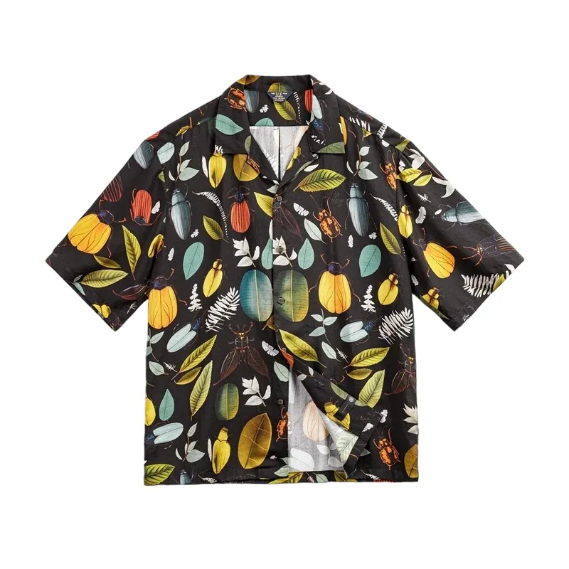 Beetle print boxy camp shirt