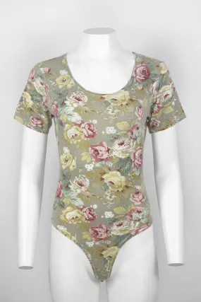 Beige floral short sleeve bodysuit - M