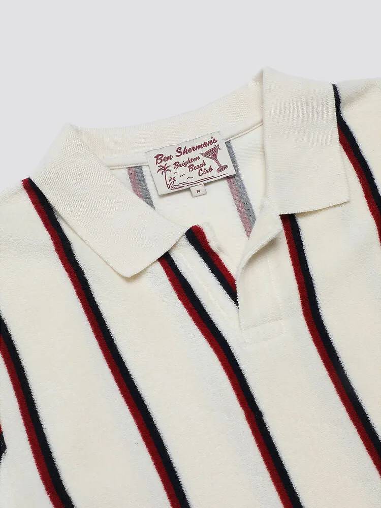 Ben Sherman Stripe Toweling Polo - White