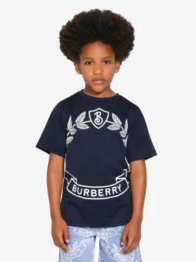 Burberry Boys Crest Print T-Shirt in Blue