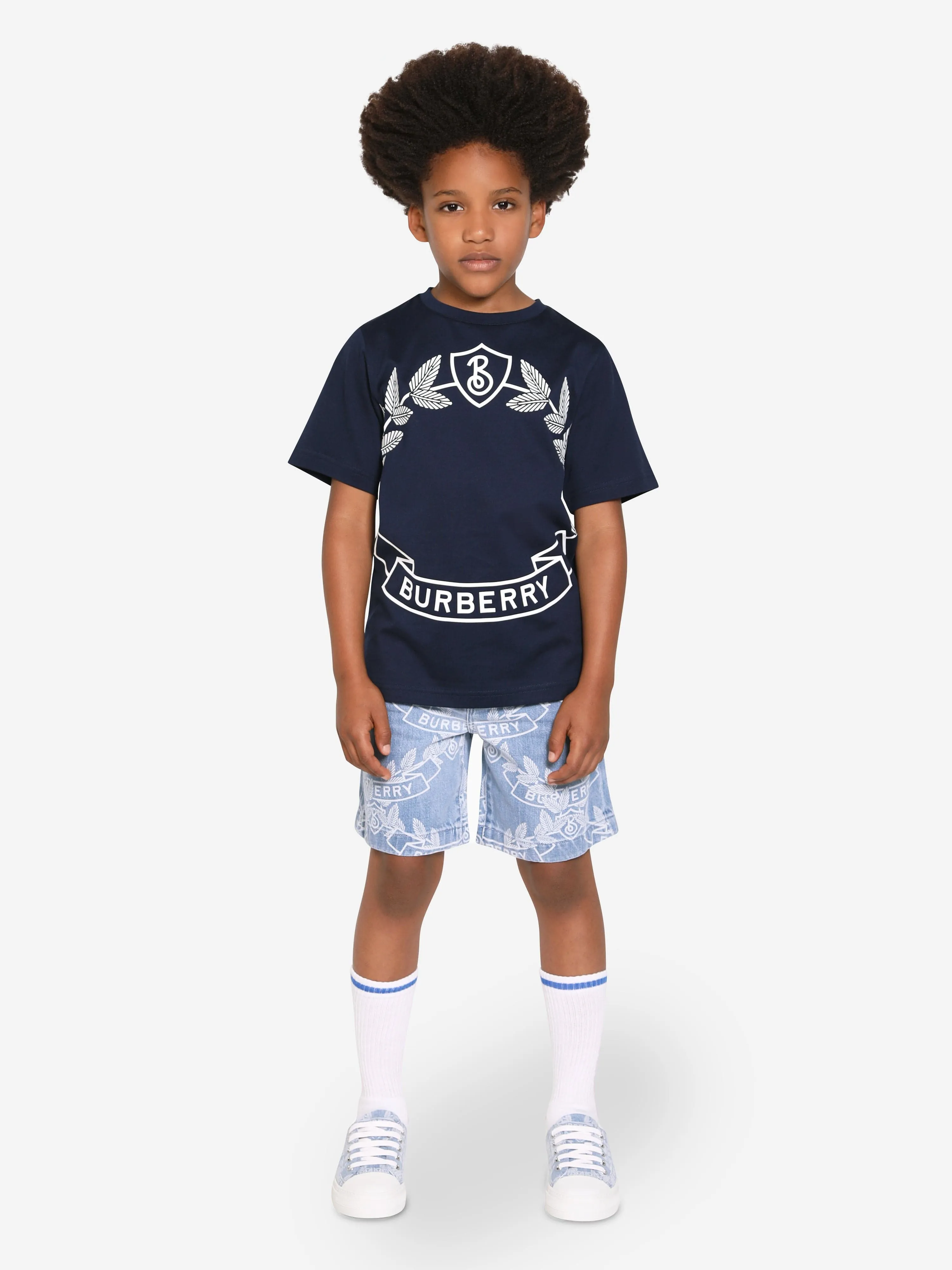 Burberry Boys Crest Print T-Shirt in Blue