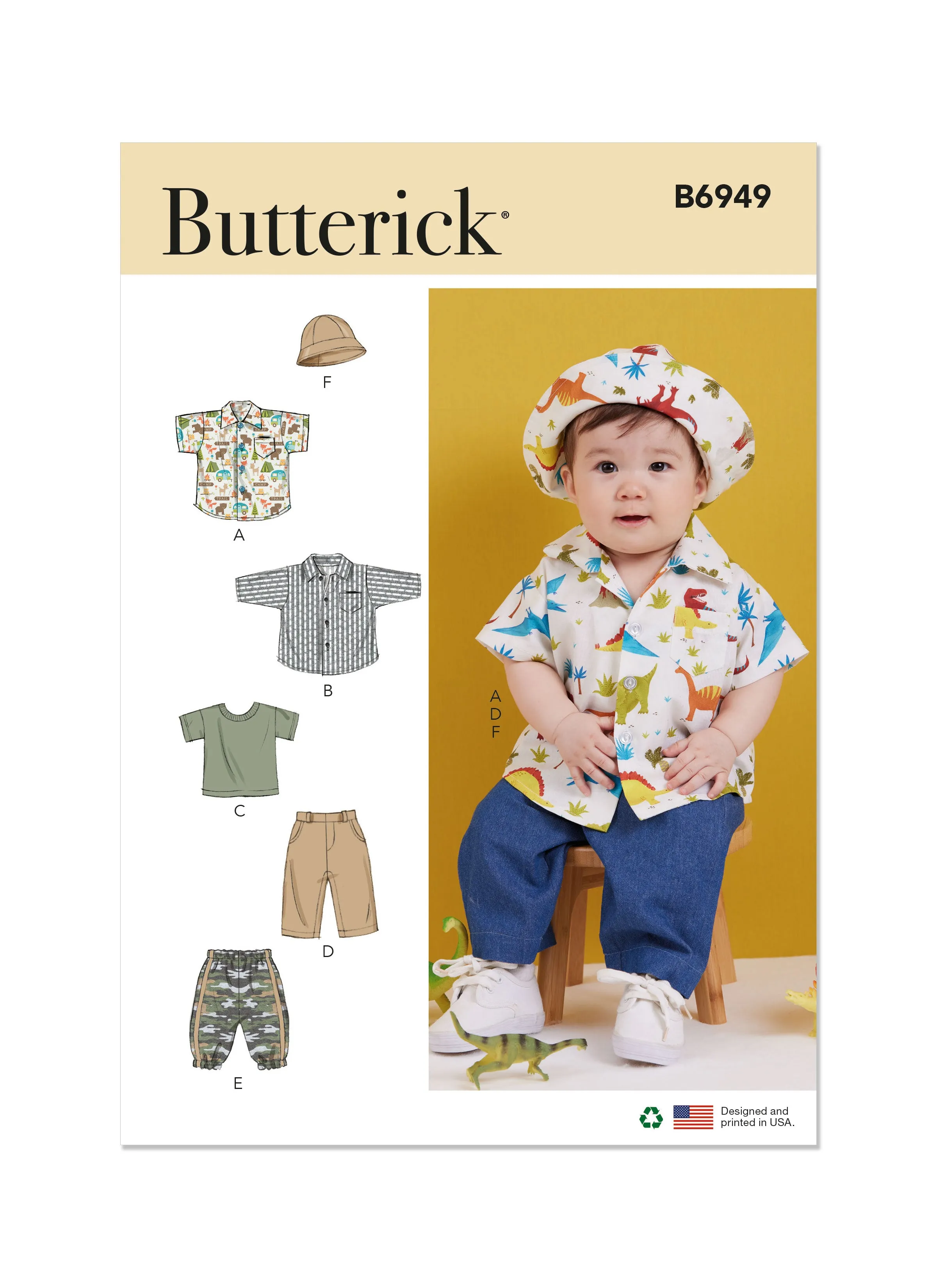 Butterick Pattern B6949 Babies' Shirts, T-Shirt, Pants and Hat