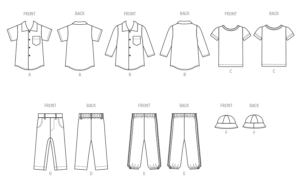 Butterick Pattern B6949 Babies' Shirts, T-Shirt, Pants and Hat