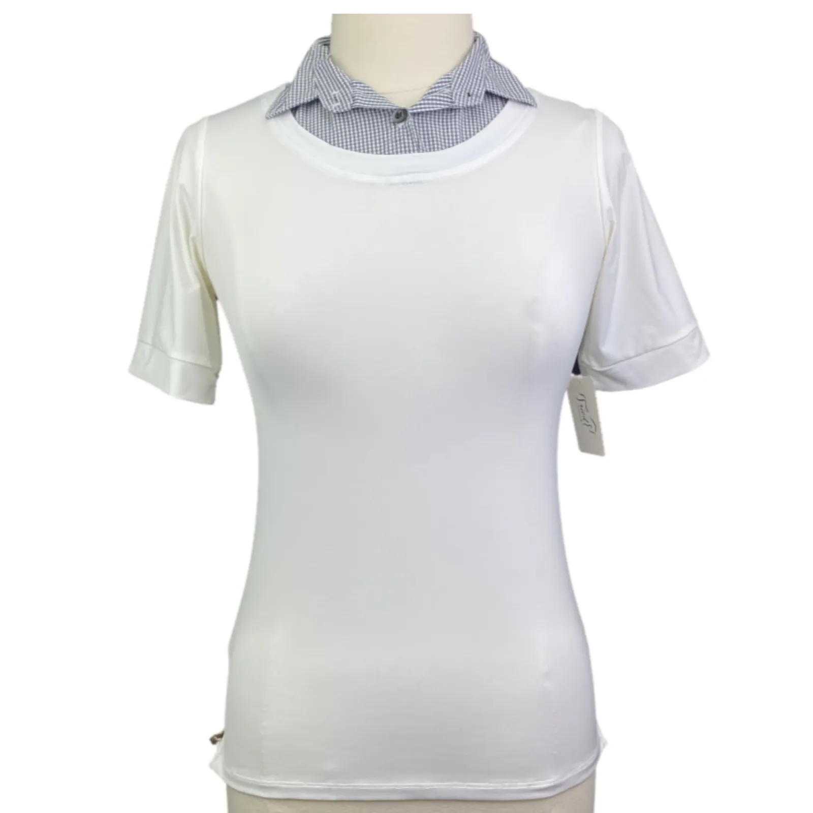 Callidae Short Sleeve Practice Shirt in White/Grey Gingham - Women's Small