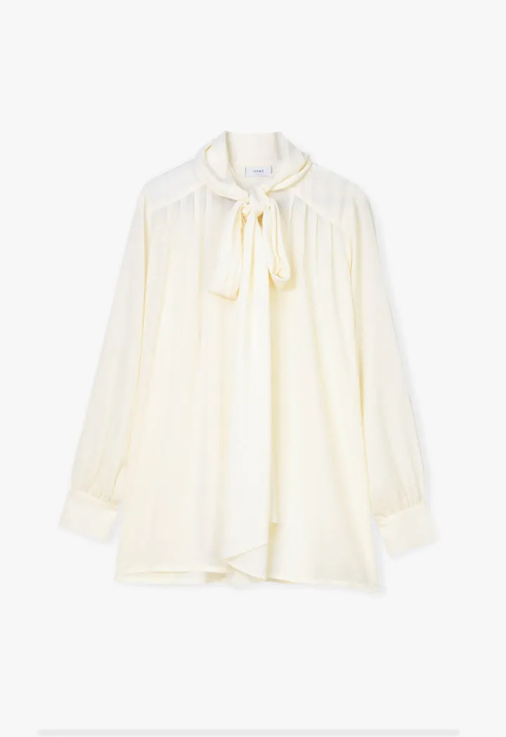 Choice Detachable Tie Neck Loose Shirt Cream