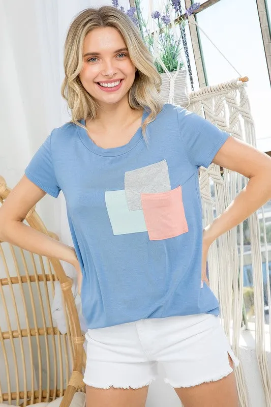 COLOR BLOCK THREE POCKETS TOP