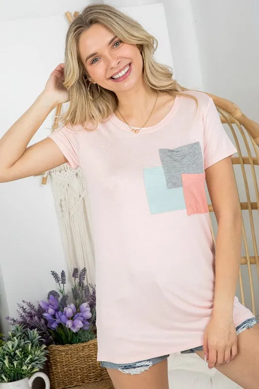 COLOR BLOCK THREE POCKETS TOP