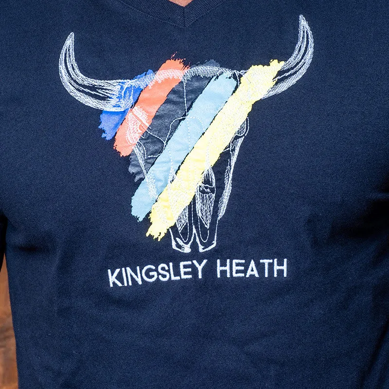 Colour Wash Skull V-Neck Tee - Midnight