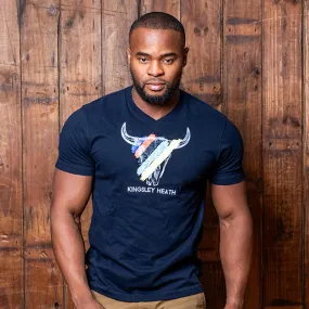 Colour Wash Skull V-Neck Tee - Midnight