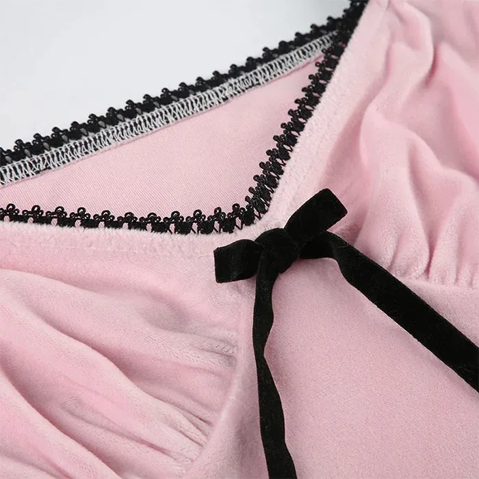 Coquette Bow Velvet Crop Top