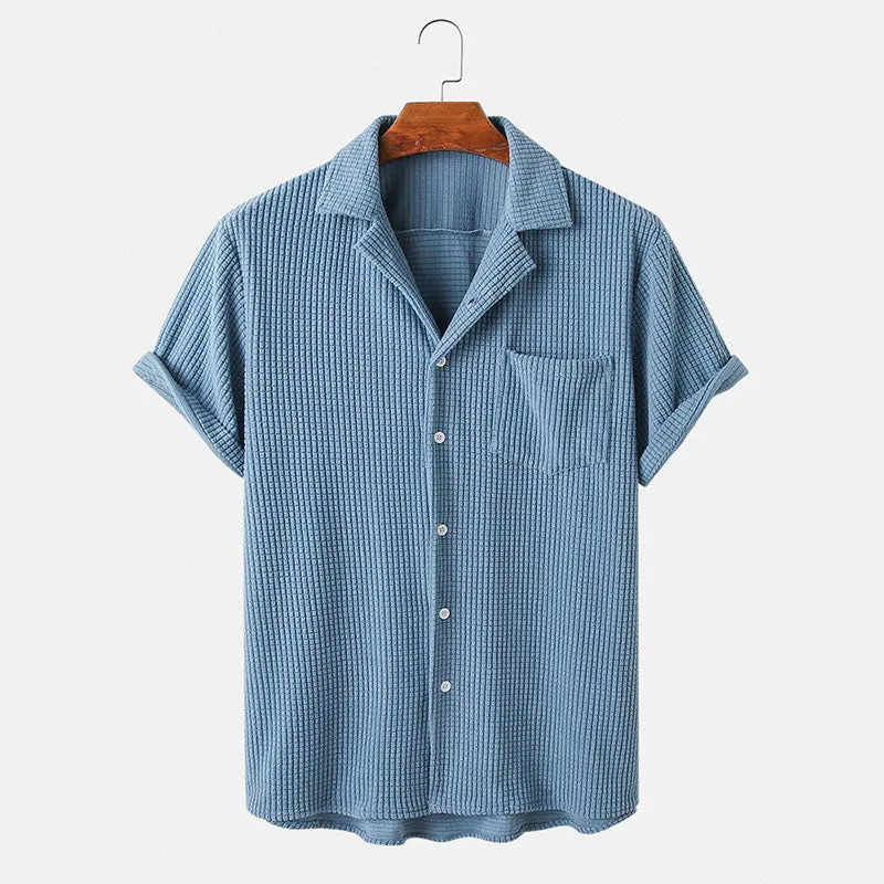 Corduroy Plaid Short Sleeve Shirt