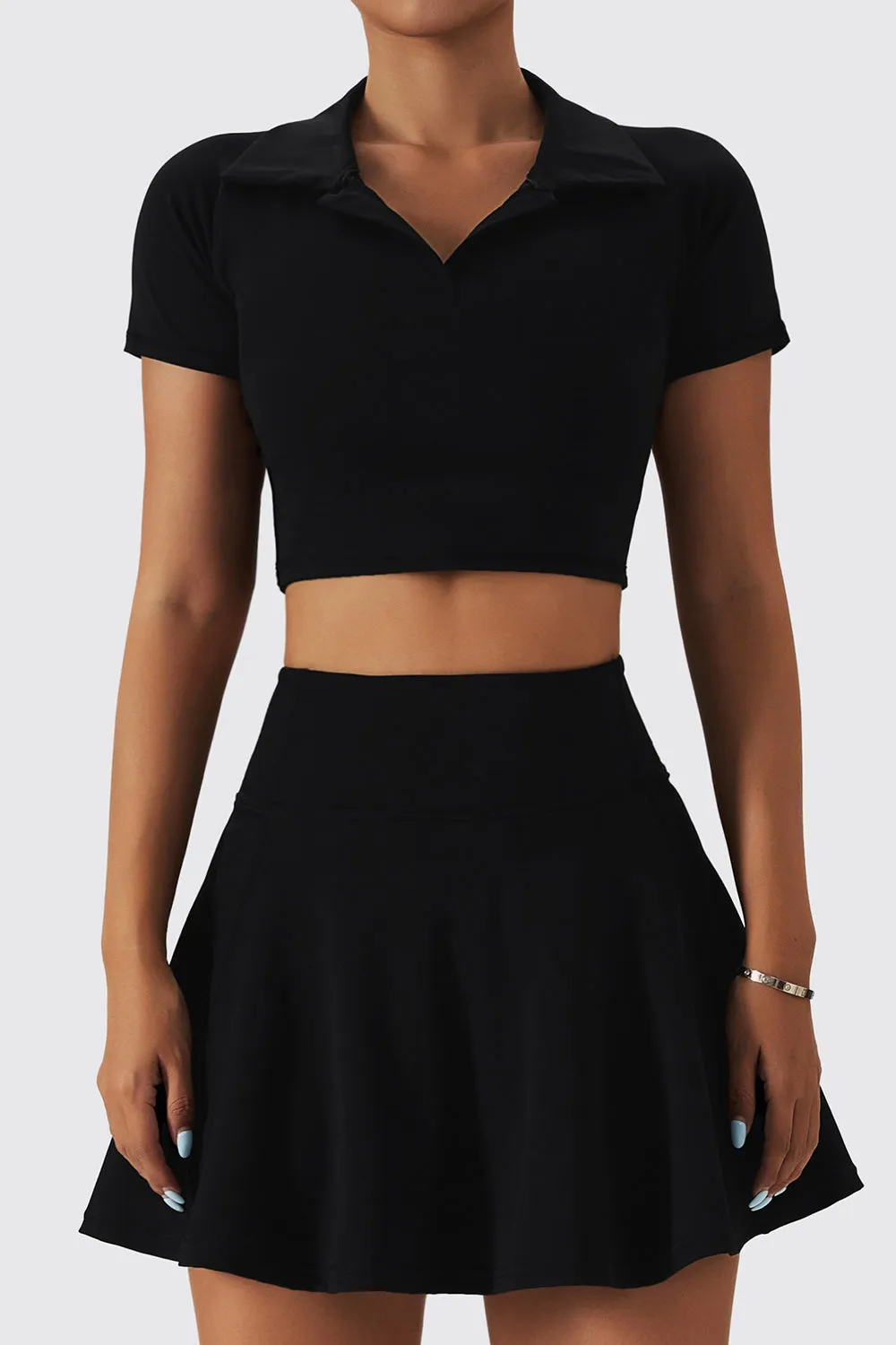 Cropped Short Sleeve Polo Shirt