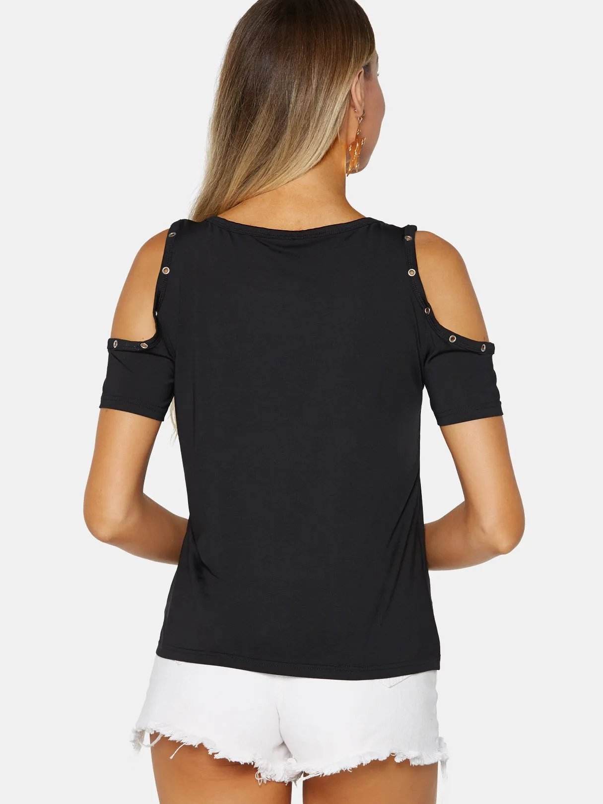 Custom Cold Shoulder Short Sleeve Black T-Shirt