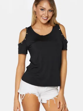 Custom Cold Shoulder Short Sleeve Black T-Shirt