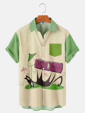 Fydude Men's Abstract cat head stone statue Printed Shirt