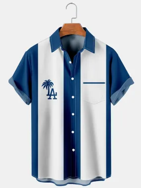 Fydude Men'S Baseball Letter Coco Print Pocket Short Sleeve Shirt