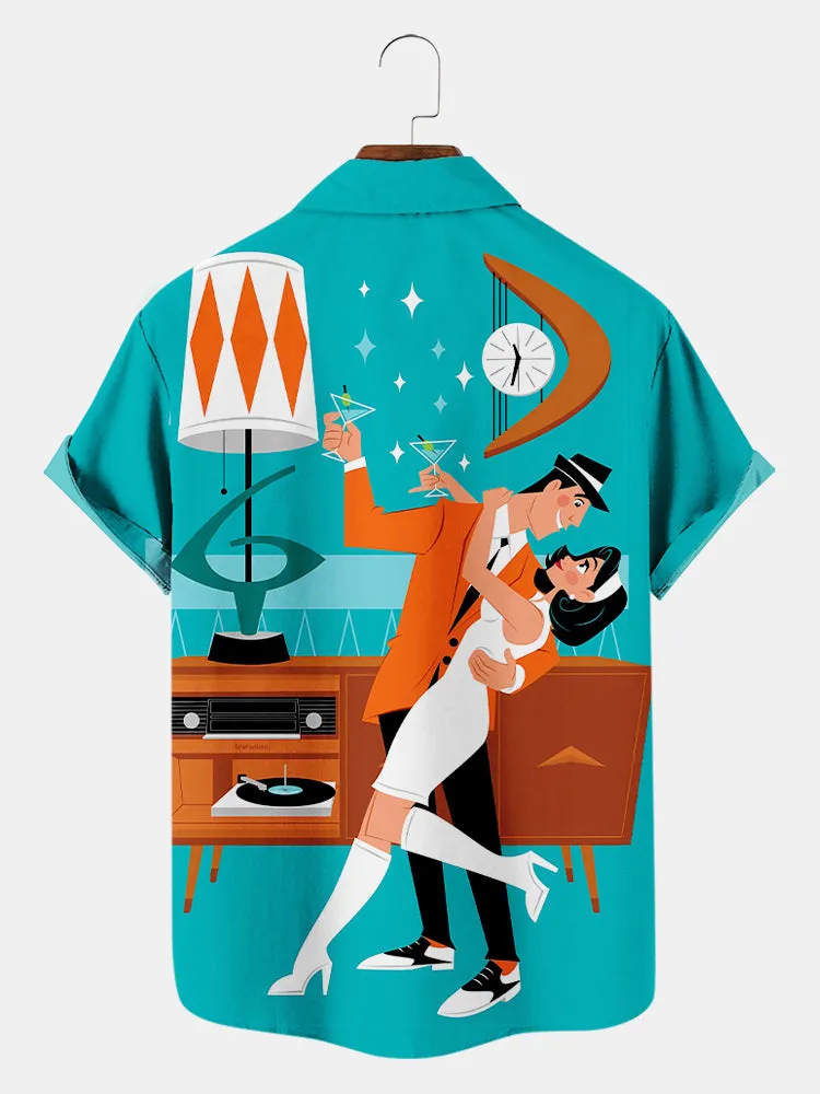Fydude Men'S Geometric Shape Poster Printed Shirt