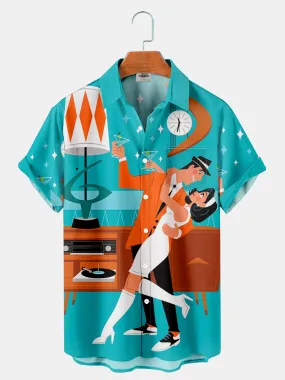 Fydude Men'S Geometric Shape Poster Printed Shirt